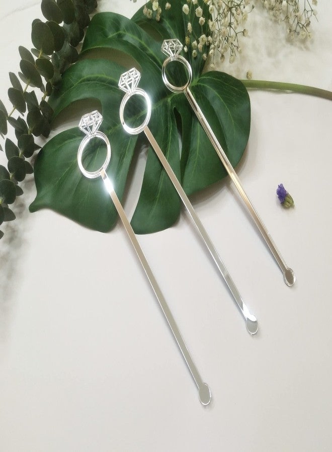 XIAOYUE Set of 20 Diamond Ring Cocktail Stirrers Swizzle Stir Stick, Stirring Sticks Diamond Ring for Party& Festival Décor (Silver Mirror) - Image 4