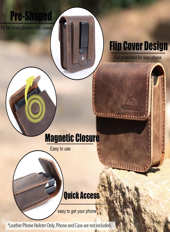 Topstache Leather Phone Holster for Samsung Galaxy Z Flip 6/5/4/3, Belt Clip Cell Phone Case for Motorola Razr Plus 2024/2023, Holster Belt Case Small Pouch for Motorola Razr 5G, Darkbrown - Image 5