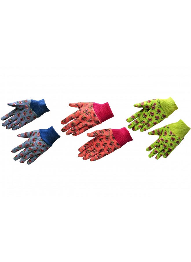 G & F Products G & F Products 1823-3 JustForKids Soft Jersey Kids Garden Gloves, Kids Work Gloves, 3 Pairs Green/Red/Blue per Pack  - Image 1