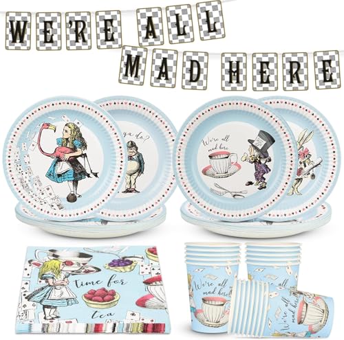 Talking Tables 50pcs Alice in Wonderland Party Set for 16 Guests Napkins Plates Cups Bunting Mad Hatter Tea Party Decorations FOR Baby Shower Mothers Day Bridgerton Wedding Birthday Decorations - Image 1