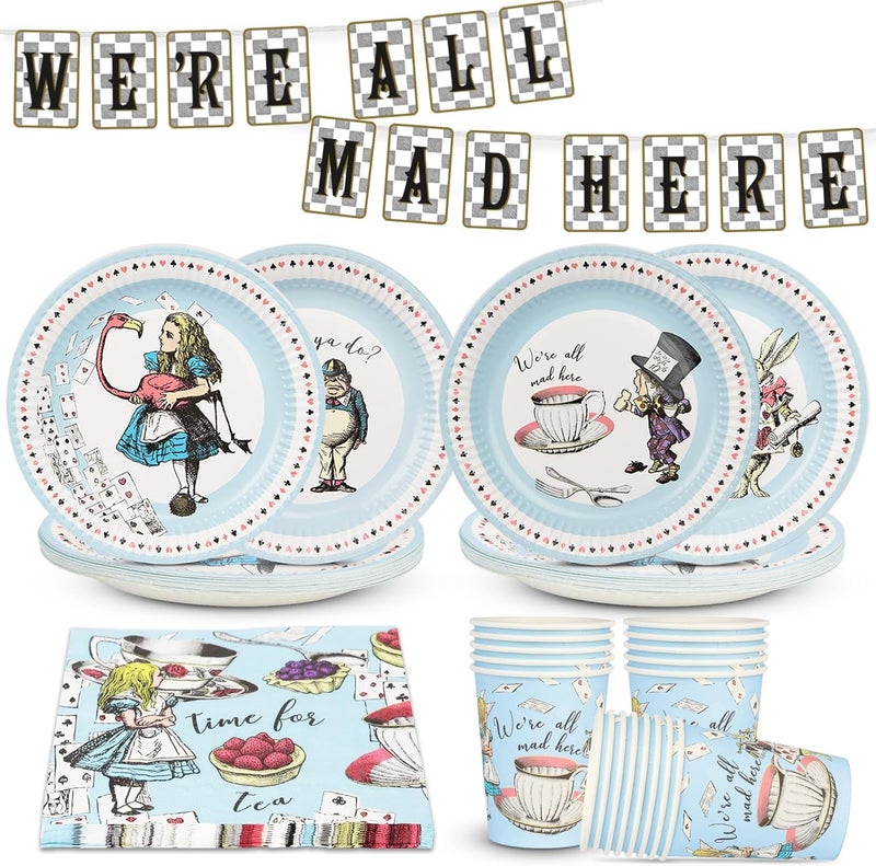 Talking Tables 50pcs Alice in Wonderland Party Set for 16 Guests Napkins Plates Cups Bunting Mad Hatter Tea Party Decorations FOR Baby Shower Mothers Day Bridgerton Wedding Birthday Decorations - Image 2