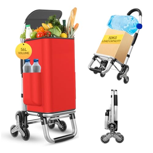 ISWEES Heavy Duty 3 in 1 Shopping Cart, Foldable Hand Truck with 6 Wheels, 110 lbs Grocery Cart, Portable Utility Dolly, Waterproof Bag for Moving, Camping - Image 1