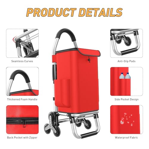 ISWEES Heavy Duty 3 in 1 Shopping Cart, Foldable Hand Truck with 6 Wheels, 110 lbs Grocery Cart, Portable Utility Dolly, Waterproof Bag for Moving, Camping - Image 3
