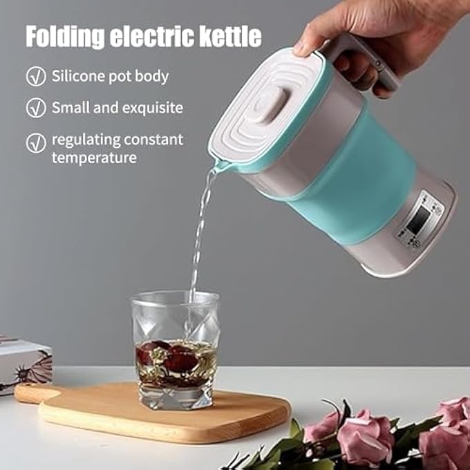 NALACAL غلاية سفر صغيرة محمولة قابلة للطي غلاية كهربائية من السيليكون غلاية مياه كهربائية 800 مل غلاية قهوة محمولة مع سلك طاقة قابل للفصل غلاية سفر محمولة للشاي والقهوة وحليب الأطفال - Image 4