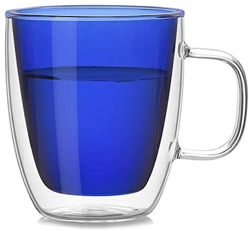 Baskety Double Wall Glass Coffee Mugs with Handle Set of 1, Espresso Cups, Glass Coffee Mug for Women Men Dad Mon Gifts (Pack of 1 Blue) - Image 1