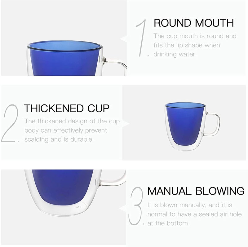 Baskety Double Wall Glass Coffee Mugs with Handle Set of 1, Espresso Cups, Glass Coffee Mug for Women Men Dad Mon Gifts (Pack of 1 Blue) - Image 3