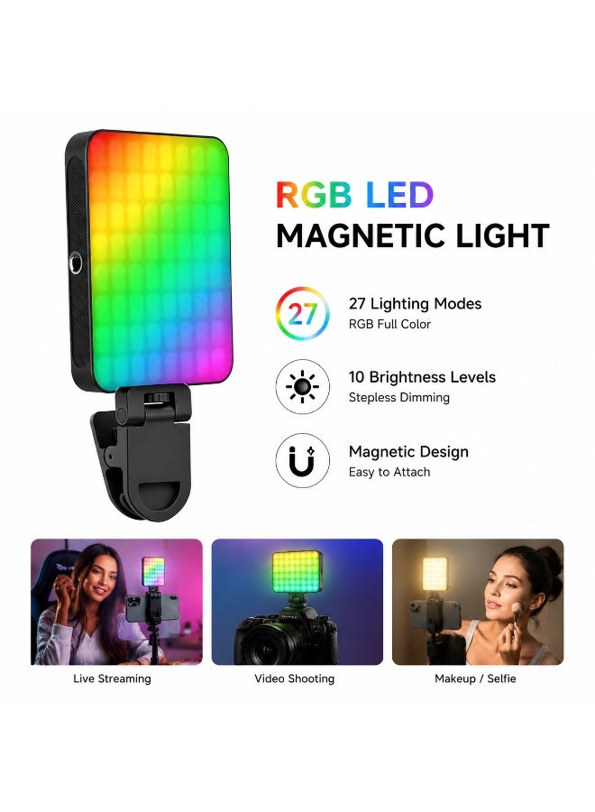 Magnetic RGB LED Lighting, 27 Modes 10 Brightness Levels Stand with Light, Rechargeable Light for Video Shooting 2700K-6500K Dimmable Phone Selfie Fill Light for Live Streaming Makeup - Image 1