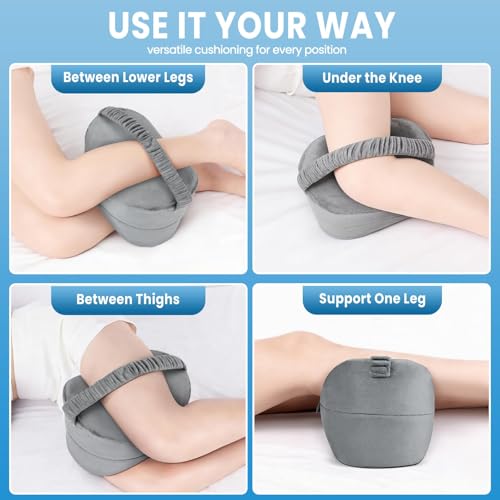 DailyCuddles Knee Pillow for Side Sleepers with Strap, Supportive Memory Foam Leg Pillow for Side Sleeping & Spine Support, Ergonomic Curved Design for Hips and Back, Light Grey - Image 5