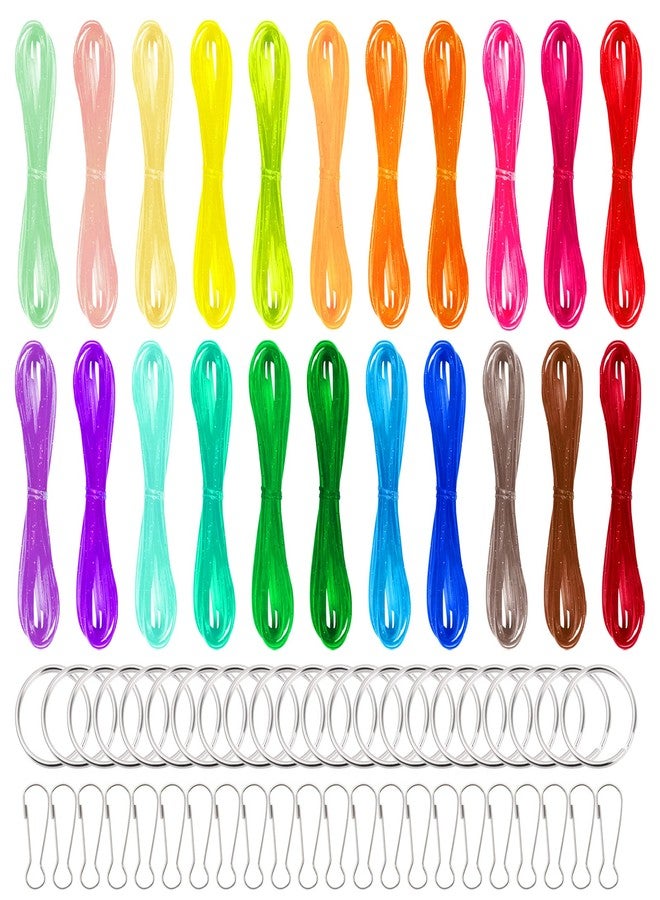 Cinvo 22 Colors Glitter Lanyard String Gimp Plastic Lacing Cord Strings with Snap Clip Hooks and Keyrings for Bracelets Scoubidou DIY Craft Jewelry Making - Image 1