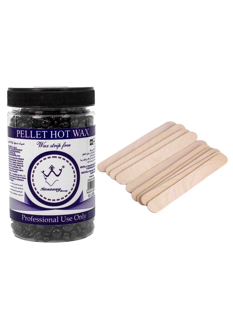 Konsung Beauty Pellet Hair Removal Hot Wax Beans Black 200gm with 10 Wax Sticks, No Need for Wax Paper - Image 1