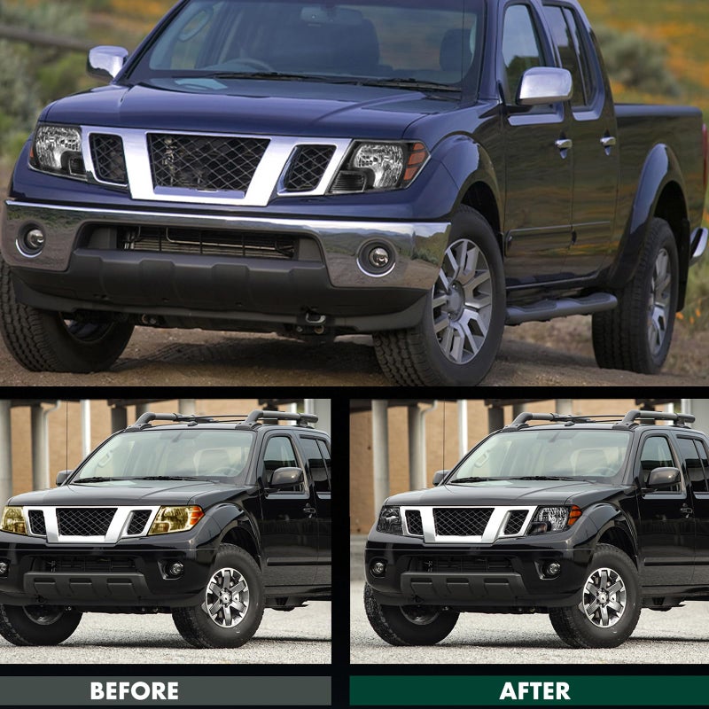 APSVE 2Pcs Headlight Assembly Compatible with 2009-2020 Nissan Frontier Truck Headlights Headlamp Driver Passenger Side, Black Housing Amber Corner - Image 3