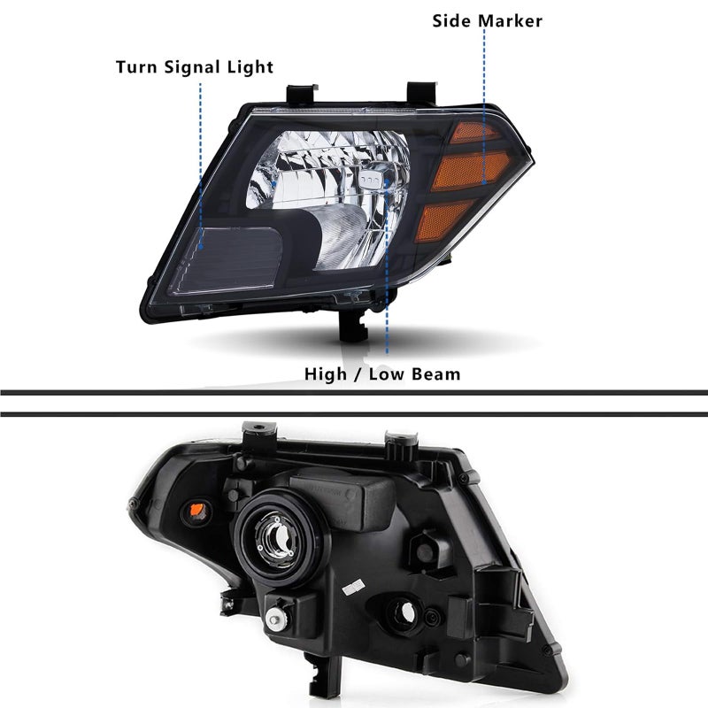 APSVE 2Pcs Headlight Assembly Compatible with 2009-2020 Nissan Frontier Truck Headlights Headlamp Driver Passenger Side, Black Housing Amber Corner - Image 4