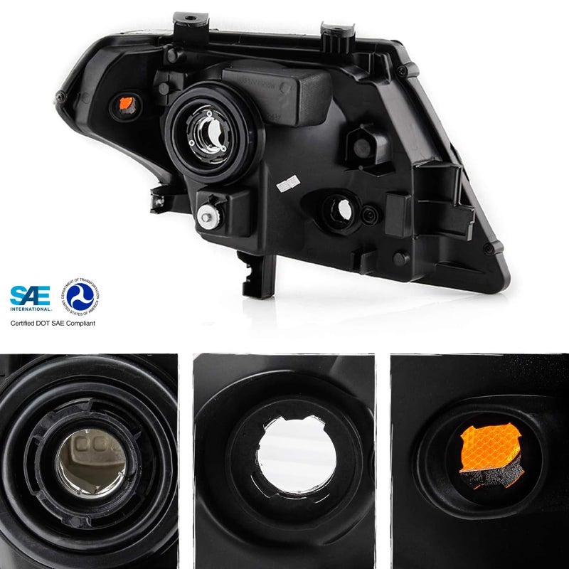 APSVE 2Pcs Headlight Assembly Compatible with 2009-2020 Nissan Frontier Truck Headlights Headlamp Driver Passenger Side, Black Housing Amber Corner - Image 5