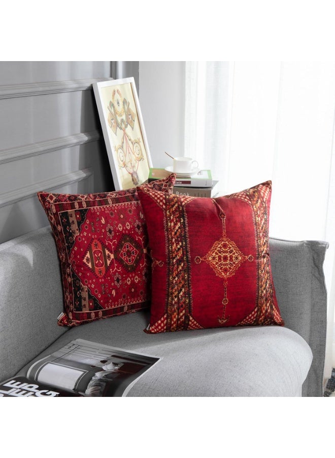 SHAOZHEN Throw Pillow Covers Geometric Persian  Home Decor Set of 4 Oriental Ikat Pillow Cases Decorative 18 x 18 Inches Cushion Couch Sofa Pillowcases Colorful Red Tribal - Image 3