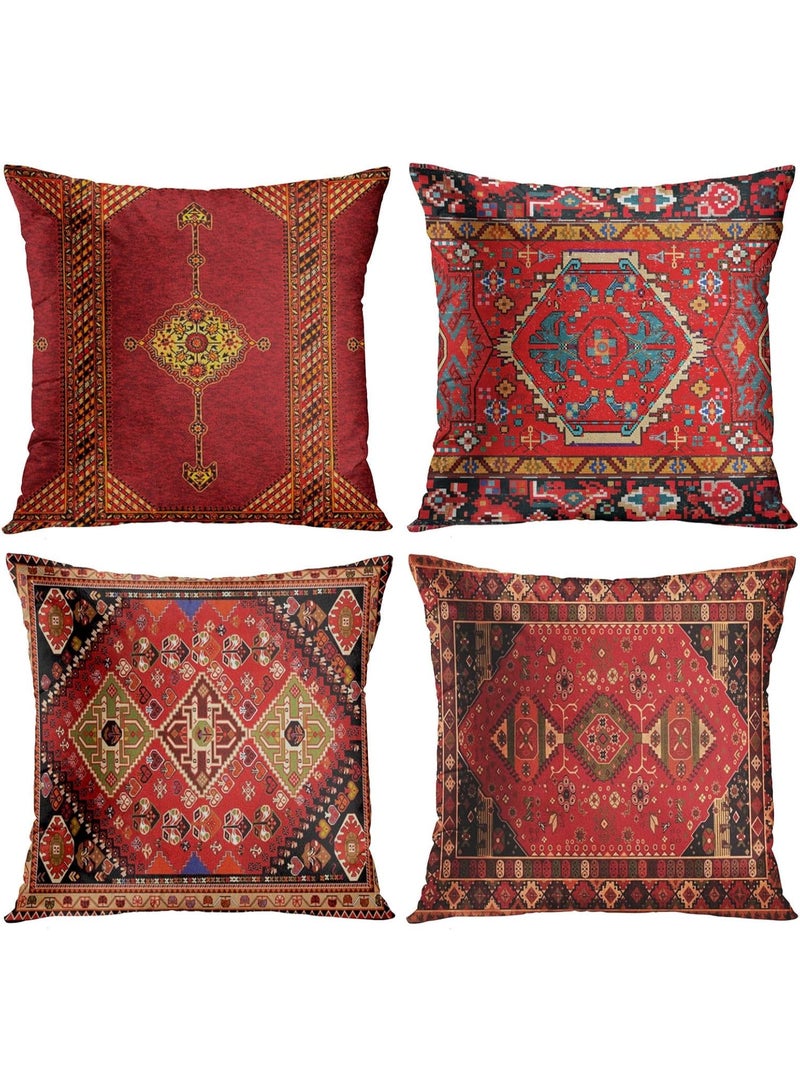 SHAOZHEN Throw Pillow Covers Geometric Persian  Home Decor Set of 4 Oriental Ikat Pillow Cases Decorative 18 x 18 Inches Cushion Couch Sofa Pillowcases Colorful Red Tribal - Image 1