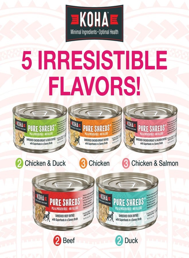 KOHA Pure Shreds Cat Variety Pack, High Protein Wet Cat Food - 5 Flavors - Beef, Duck, Chicken & Duck and Chicken & Salmon Food for Cats - 2.8 oz Cans, Pack of 12 - Image 2