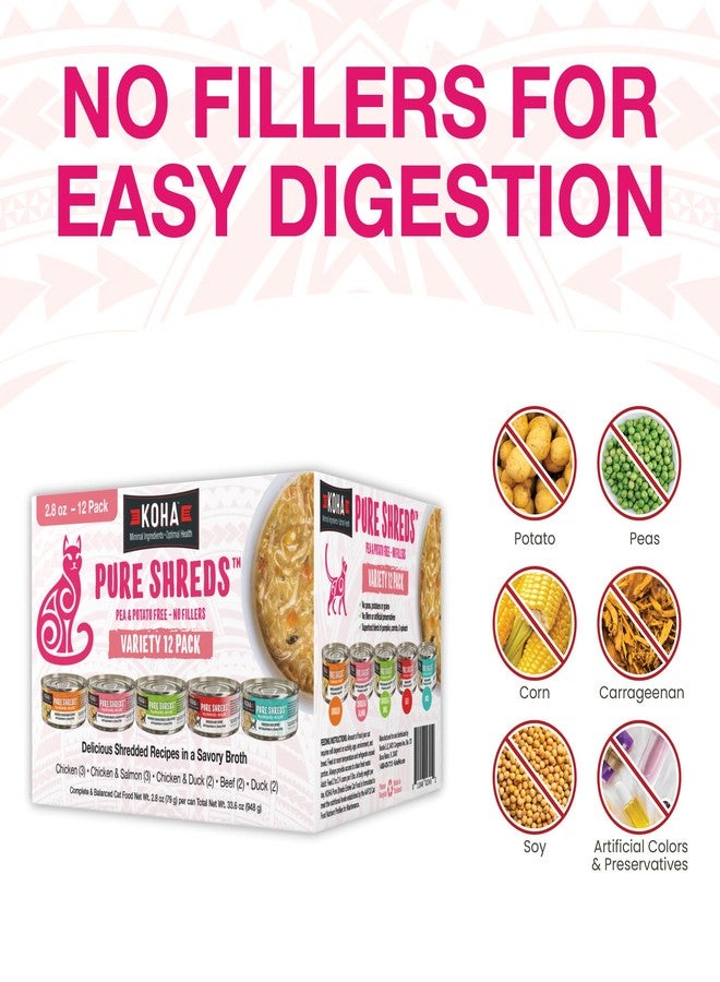 KOHA Pure Shreds Cat Variety Pack, High Protein Wet Cat Food - 5 Flavors - Beef, Duck, Chicken & Duck and Chicken & Salmon Food for Cats - 2.8 oz Cans, Pack of 12 - Image 5
