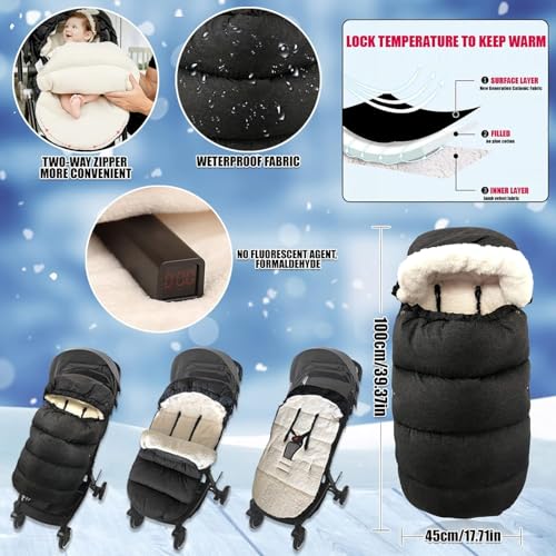 FindXeink Waterproof Thickened Universal Stroller Blanket - Baby/Toddler Stroller Footmuff, Sleeping Bag & Bunting, Cold-Weather Winter Cover（Dark Grey） - Image 2