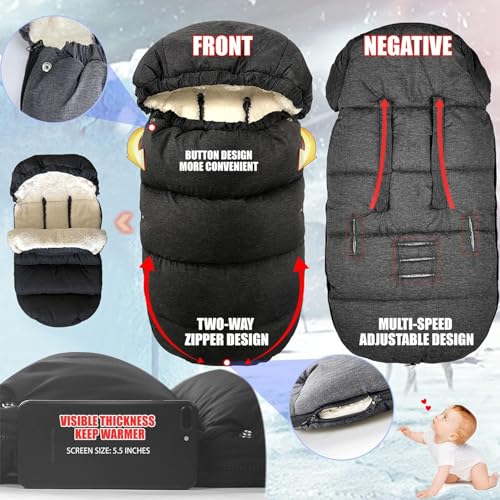 FindXeink Waterproof Thickened Universal Stroller Blanket - Baby/Toddler Stroller Footmuff, Sleeping Bag & Bunting, Cold-Weather Winter Cover（Dark Grey） - Image 3