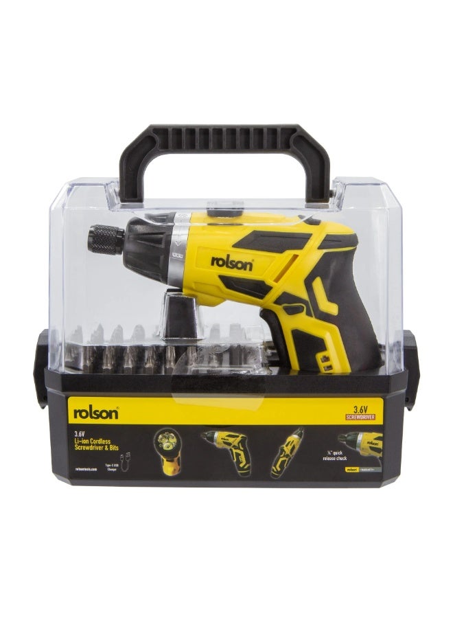 Rolson 70738 3.6V Li-Ion Cordless Screwdriver & Bits - 2000mAh Li-Ion Battery, 6 Torque Settings, LED Light, Rotating Handle, 48 Bit Kit, USB-C Rechargeable - Image 2