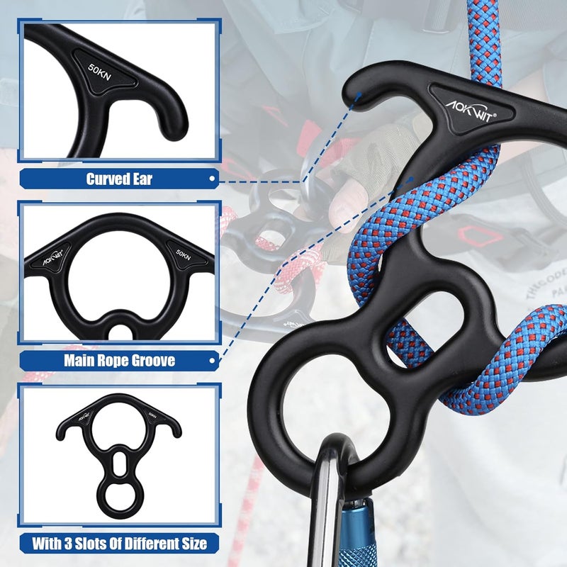 AOKWIT 50KN Rescue Figure, 8 Descender Large Bent-Ear Belaying and Rappelling Gear Belay Device Climbing for Rock Climbing Peak Rescue 7075 Aluminum Alloy - Image 5