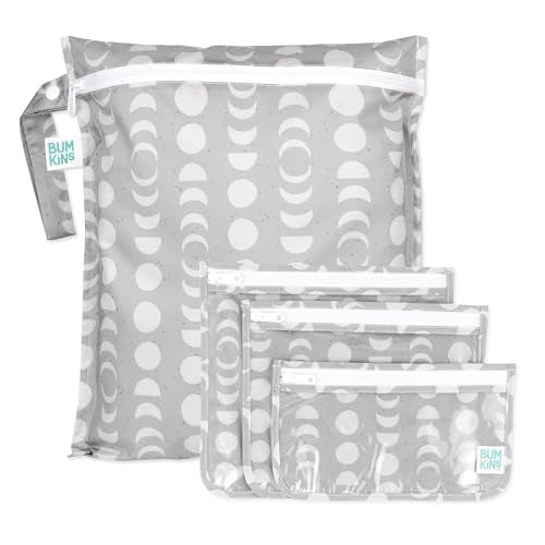 Bumkins Waterproof Wet Bag Clear Travel Bags For Beach Baby Travel Swim Suit Cloth Diapers Pump Parts Pool Gym Toiletries Reusable Easy to Clean Lunar Gray 4 Pack - Image 1
