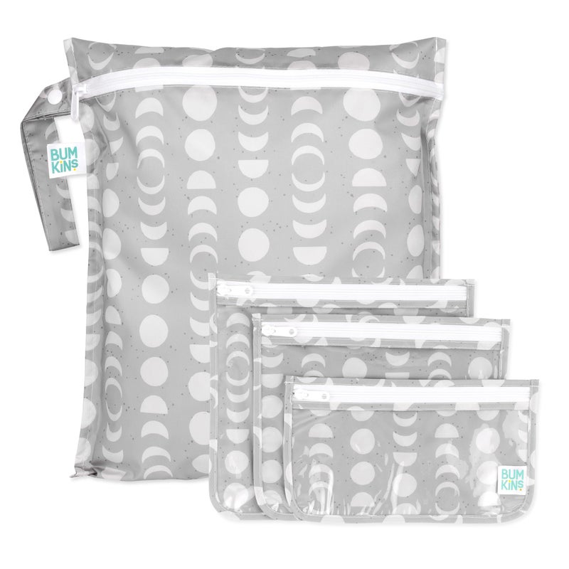 Bumkins Waterproof Wet Bag Clear Travel Bags For Beach Baby Travel Swim Suit Cloth Diapers Pump Parts Pool Gym Toiletries Reusable Easy to Clean Lunar Gray 4 Pack - Image 2