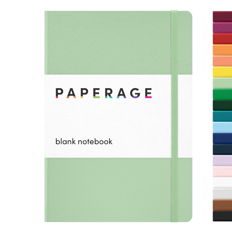 PAPERAGE Blank Journal Notebook Sage Green 160 Pages Medium 56 in x 8 in 100 GSM Thick Paper Hardcover Journaling Notebook for Work School Note Taking or Sketching