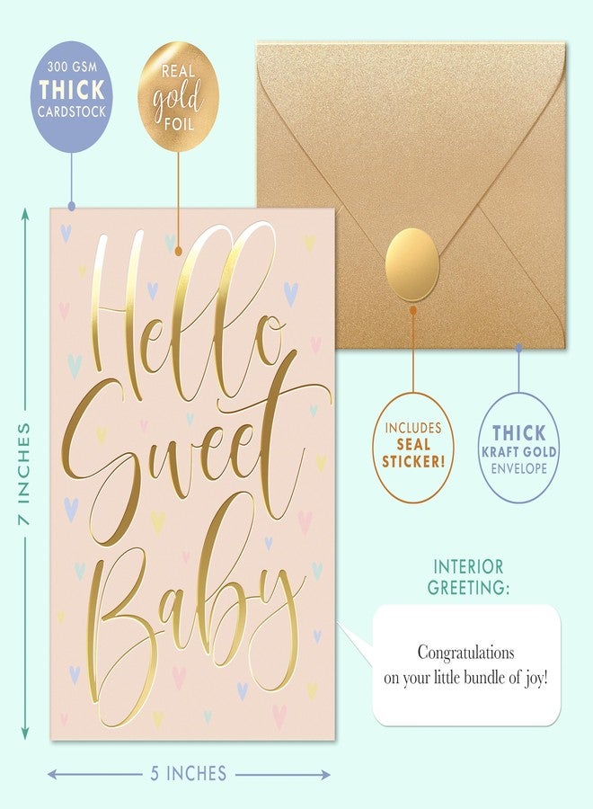 Sweetzer & Orange Baby Shower Card with Gold Foil - Gender Neutral Baby Shower Greeting for Boy or Girl - 5”x7” Congratulations Card with Envelope & Gold Sticker - 300gsm Cardstock - Image 2