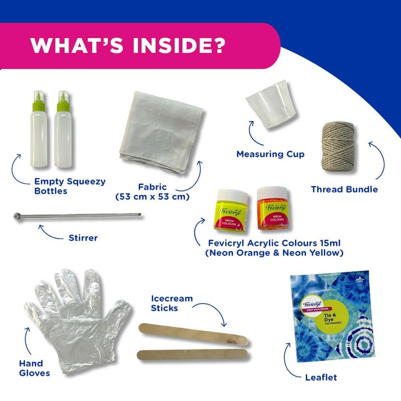 Fevicryl مجموعة فيفيكرل للتلوين والتصميم النيون | مجموعة كاملة لتلوين الأقمشة مع 2 × 15 مل من الألوان الأكريليكية النيون، قماش 21 × 21 بوصة، زجاجة ضغط والمزيد | مثالية للهدايا، للمبتدئين وعشاق الفن - Image 3
