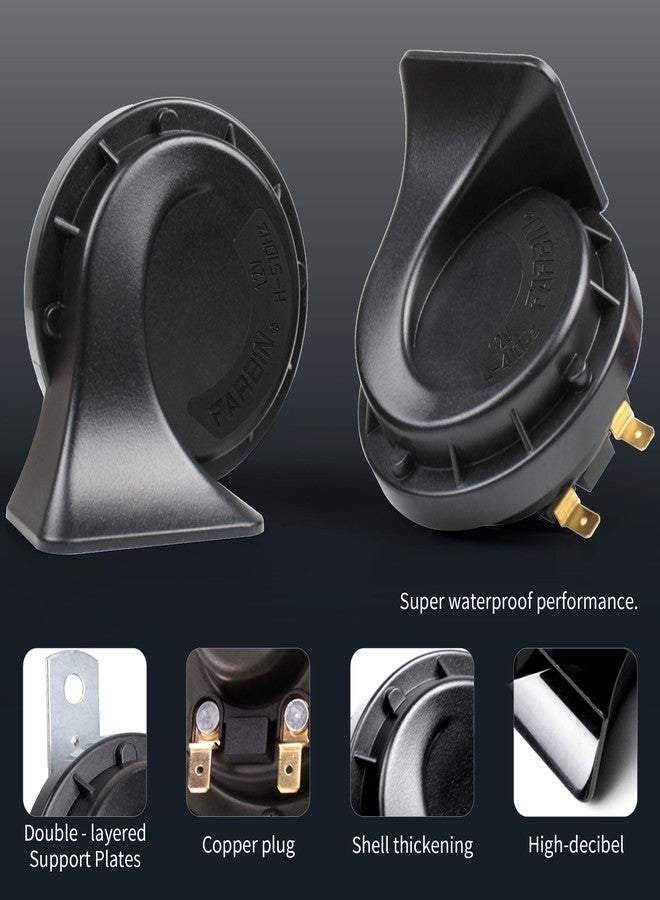 FARBIN بوق سيارة فاربين 12 فولت، بوق دراجة نارية صغير الحجم، صوت عالٍ جداً، نغمة عالية ومنخفضة، نغمة مزدوجة، مقاوم للماء، بوق حلزوني للشاحنات والقطارات والسيارات والشاحنات الصغيرة (أسود) - Image 5