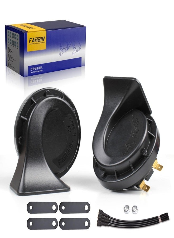 FARBIN بوق سيارة فاربين 12 فولت، بوق دراجة نارية صغير الحجم، صوت عالٍ جداً، نغمة عالية ومنخفضة، نغمة مزدوجة، مقاوم للماء، بوق حلزوني للشاحنات والقطارات والسيارات والشاحنات الصغيرة (أسود) - Image 1