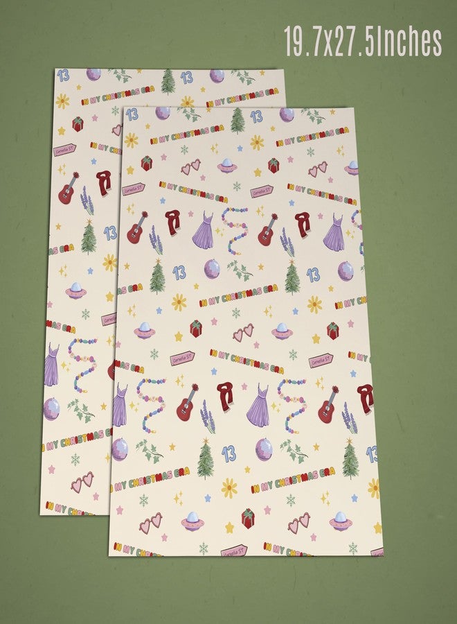 Bzelkry Taylor Inspired Gift Wrapping Paper, 5 Sheets Folded Flat Sheets, In My Christmas Era Durable Paper with Cute Icons for Christmas Gift Wrapping - Image 2
