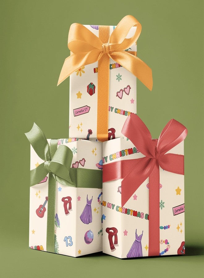 Bzelkry Taylor Inspired Gift Wrapping Paper, 5 Sheets Folded Flat Sheets, In My Christmas Era Durable Paper with Cute Icons for Christmas Gift Wrapping - Image 3