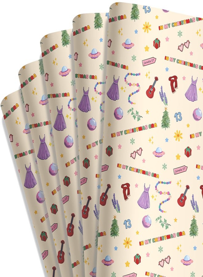 Bzelkry Taylor Inspired Gift Wrapping Paper, 5 Sheets Folded Flat Sheets, In My Christmas Era Durable Paper with Cute Icons for Christmas Gift Wrapping - Image 1