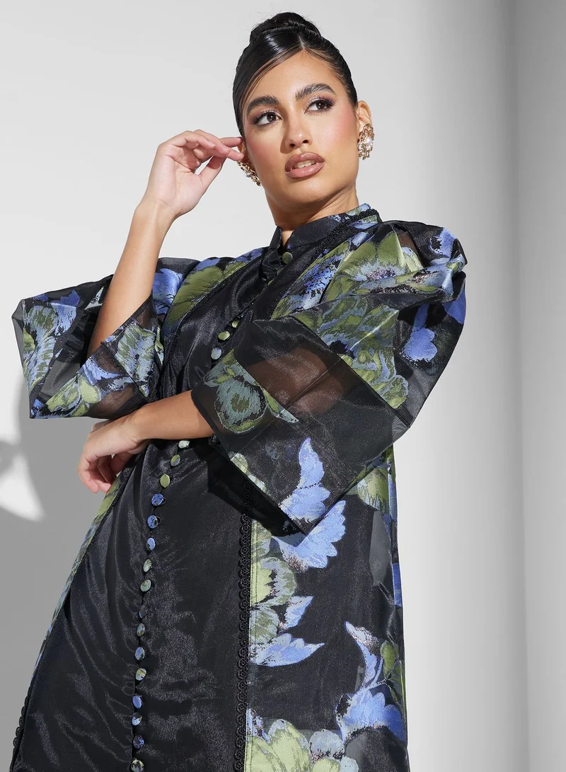 Threadz by Ajooni Floral Print Button Detail Dress