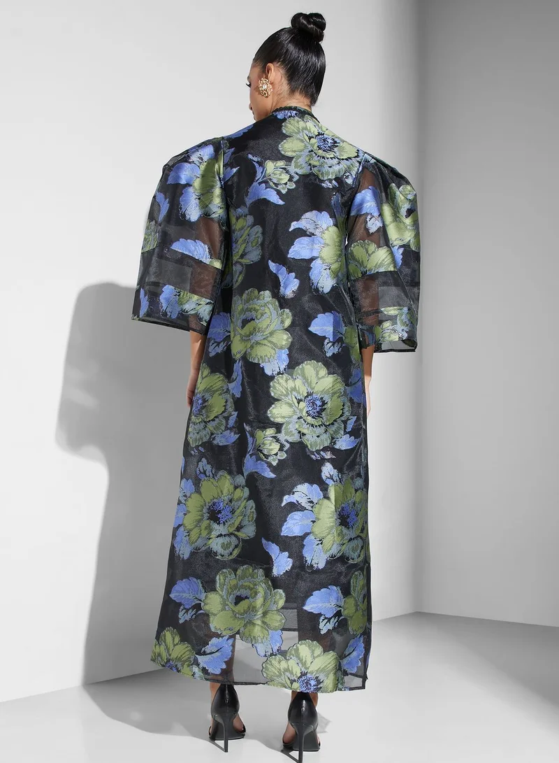 Threadz by Ajooni Floral Print Button Detail Dress