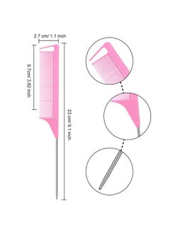 Patelai 16 Pieces Parting Comb Sectioning Clips Set Carbon Stainless Rat Tail Combs Pintail Comb And Duckbill Hairpin Barber Teasing Parting Styling Combs For Hair Styling Hairdressing (Black And Pink)  - Image 3