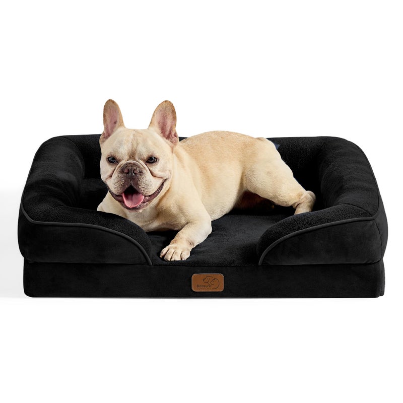 Bedsure Orthopedic Dog Bed Medium Size Dogs - Washable Medium Dog Cat Bed Waterproof, Comfort Pet Couch Sofa with Washable Removable Cover, Pets Bed with Nonskid Bottom, Black, 28" - Image 1