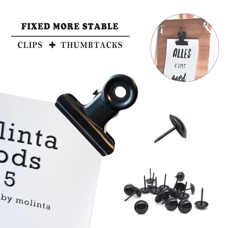 YUCHIYA 20 Pack Metal Clips with 20 Push-pins for Corkboard,Bulldog Clips for Hanging Pictures,Small Hinge Clips for Photos Crafts,Mini Binder Clips Paper File Clamps for Office(Black,1.2inch) - Image 3