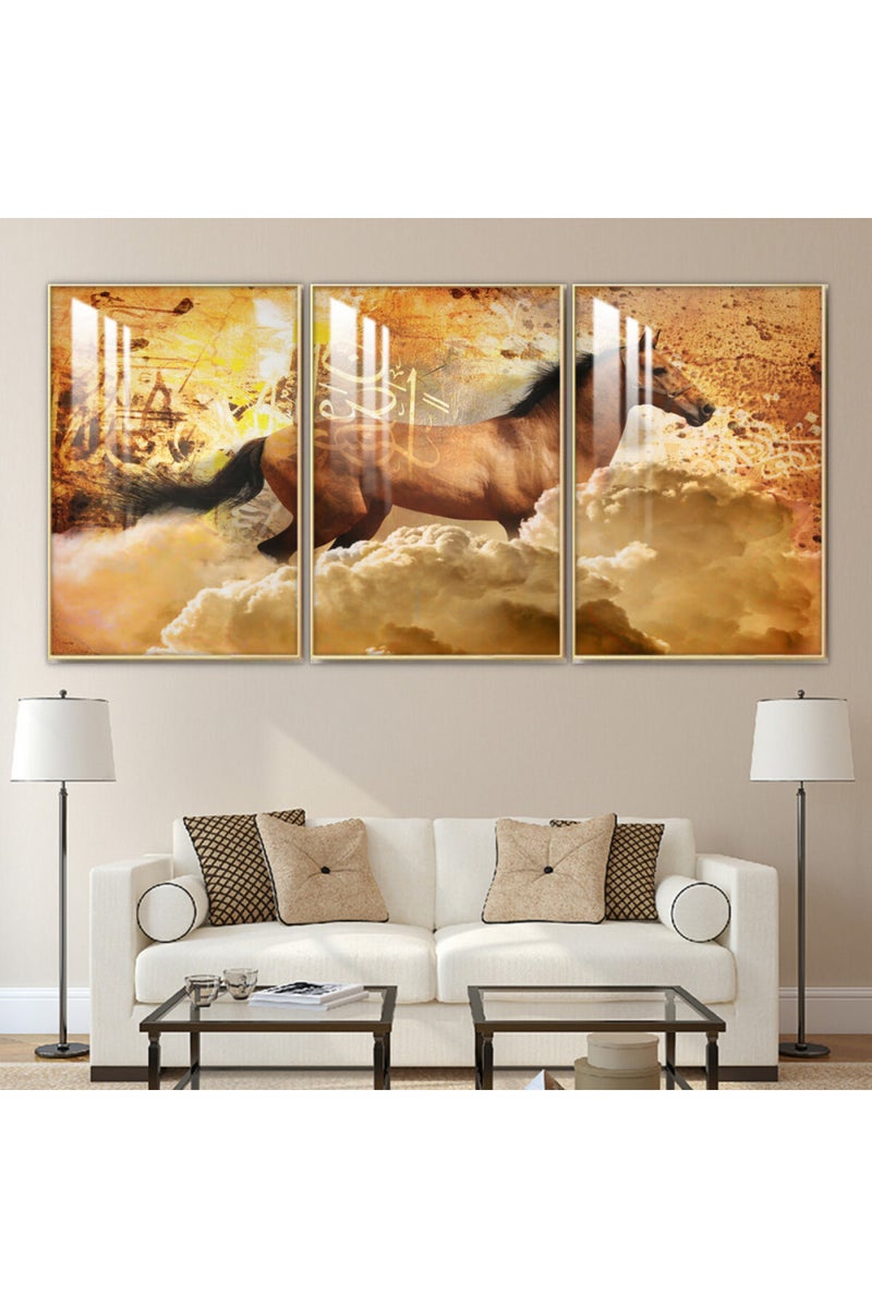 Marktna Three wooden wall painting with a frame and a clear acrylic layer - Image 1