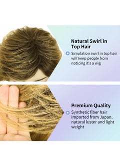 Kalyss Kalyss Short Curly Wavy Ombre Blonde Wigs with Hair Bangs Natural Looking Dark Roots Synthetic Full Hair Wig  - Image 4