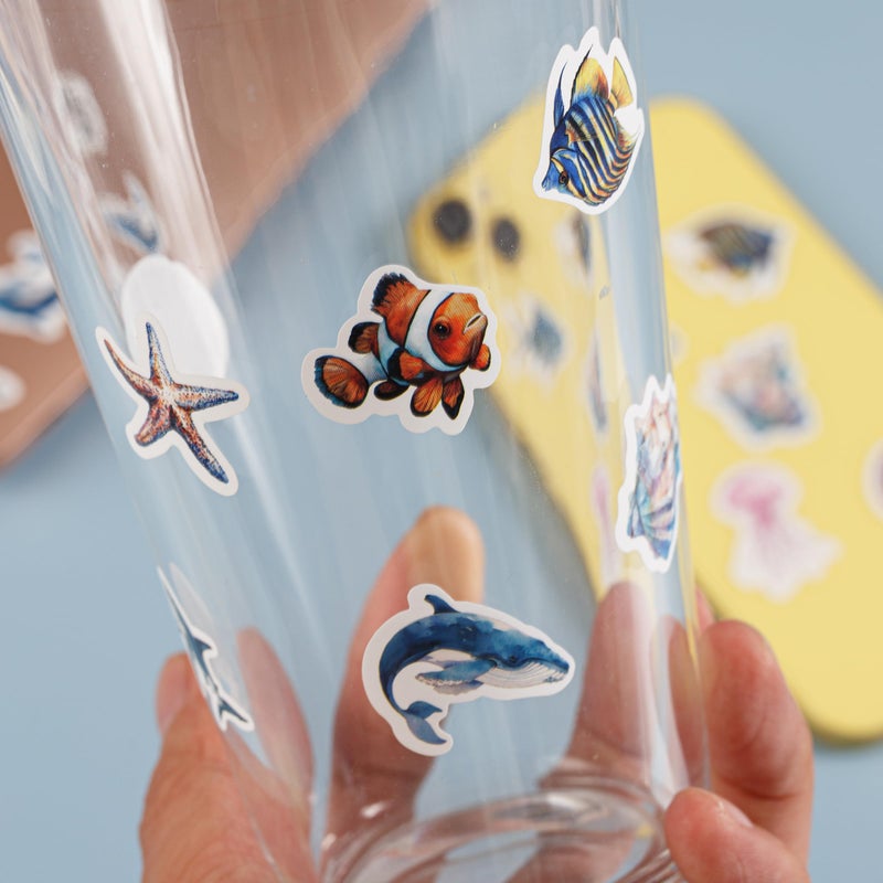 KOPTOP 1000PCS Ocean Animal Stickers Roll, 2 Rolls, 10 Styles Cartoon Sea Creature Stickers, Whales, Octopus, Sharks, Jellyfish, Clownfish, Shells & Fish Decals for Classroom Rewards - Image 4