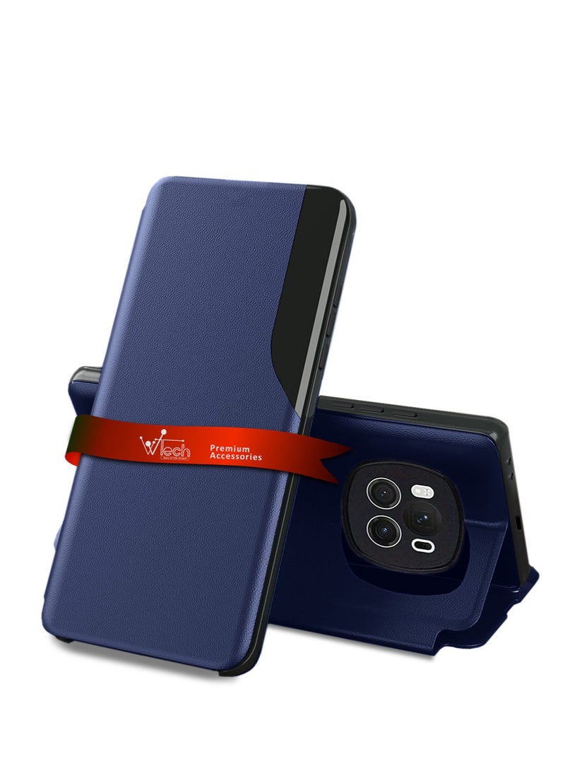 Smart Mirror Window Flip Phone Auto Sleep Wake Case Cover For Honor Magic6 5G 2024 Navy Blue