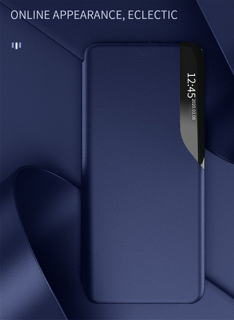 Smart Mirror Window Flip Phone Auto Sleep Wake Case Cover For Honor Magic6 5G 2024 Navy Blue