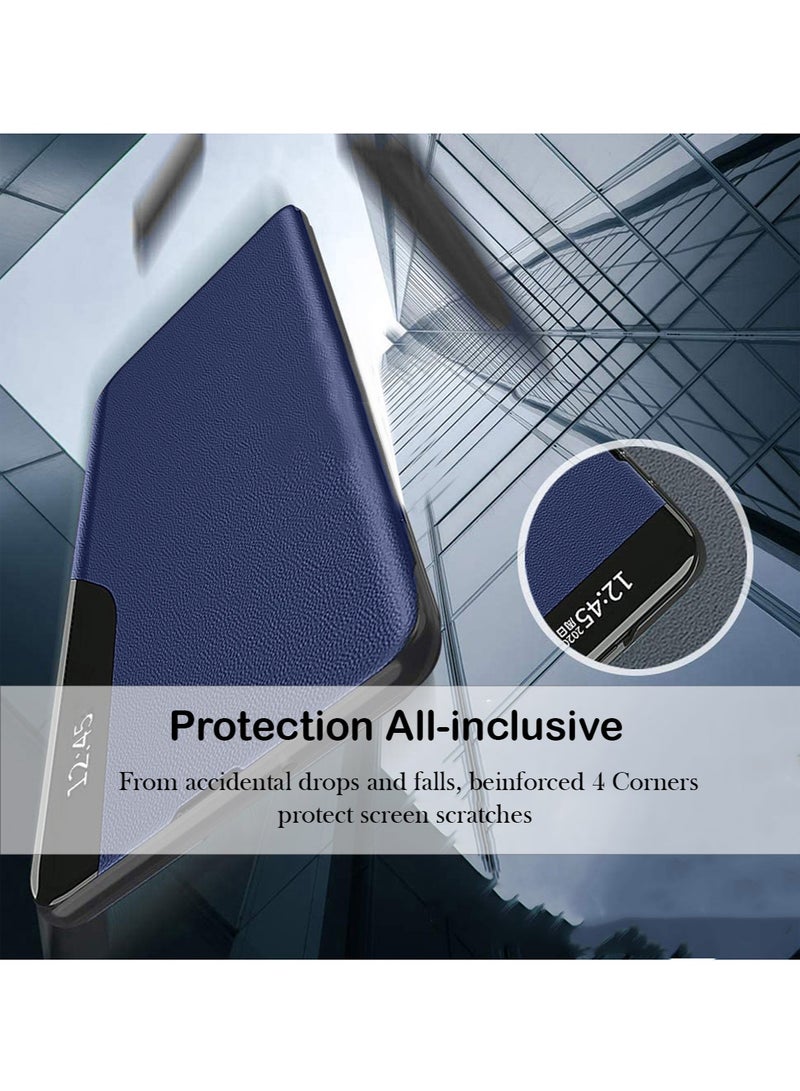 Smart Mirror Window Flip Phone Auto Sleep Wake Case Cover For Honor Magic6 5G 2024 Navy Blue