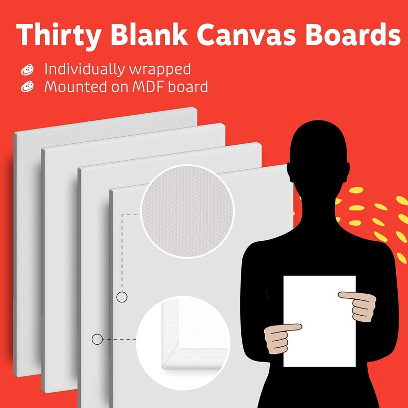 Artlicious Canvases for Painting - Pack of 30, 8 x 10 Inch Blank White Canvas Boards - 100% Cotton Art Panels for Oil, Acrylic & Watercolor Paint - Image 3