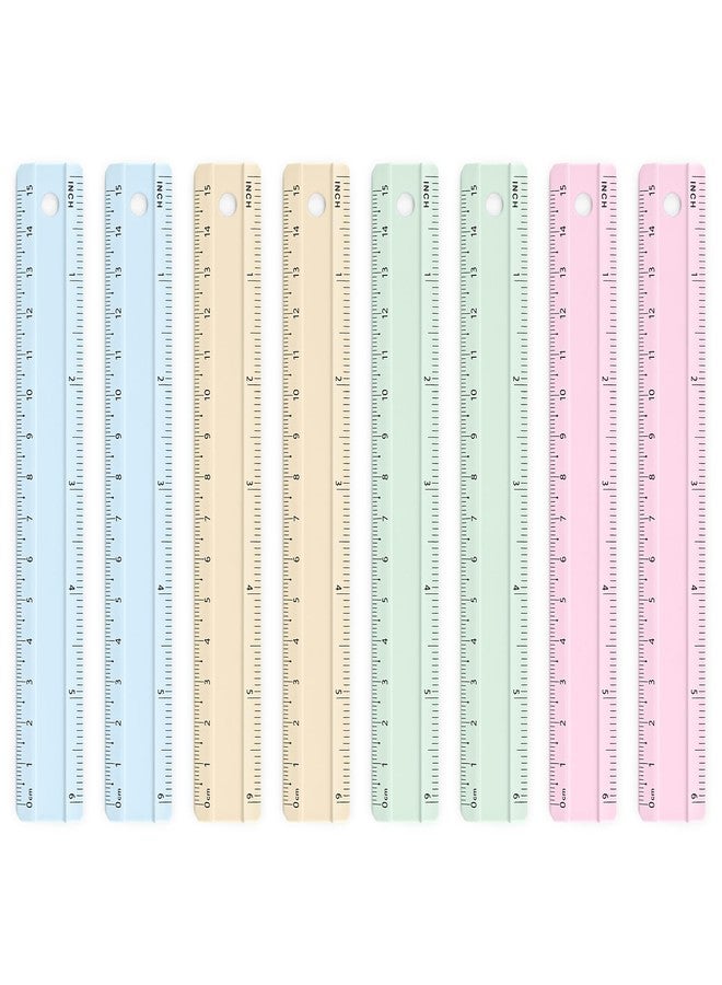 BAYTORY 8 Pcs Metal Rulers, Bulk Morandi Color Ruler, Small 15 cm/6 inch Aluminum Ruler for School Home Office (15 cm/6 inch) - Image 1