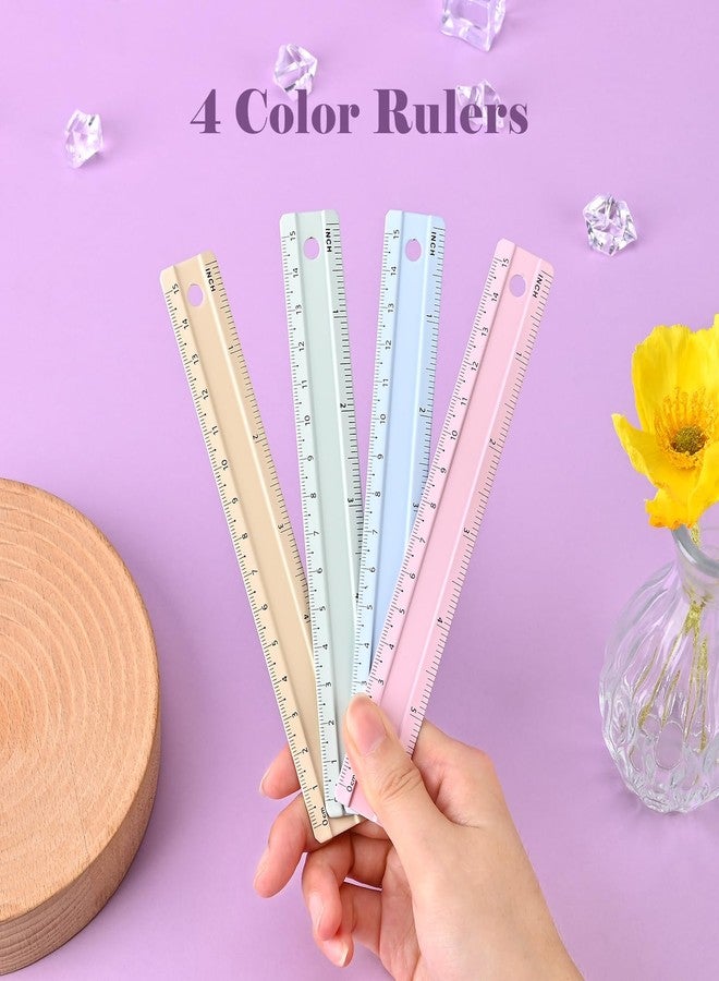 BAYTORY 8 Pcs Metal Rulers, Bulk Morandi Color Ruler, Small 15 cm/6 inch Aluminum Ruler for School Home Office (15 cm/6 inch) - Image 5