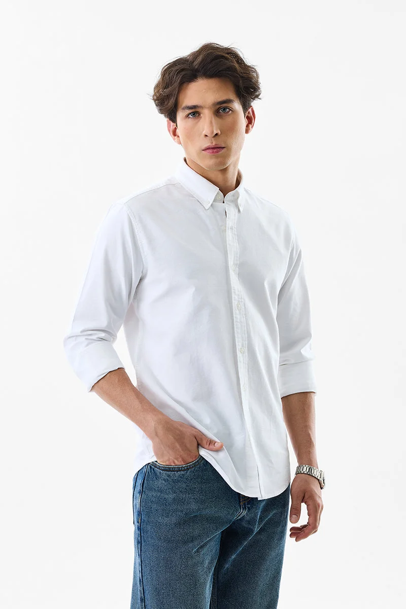 سنيتش White Solid Long Sleeve Slim Fit Formal Core Lab Shirt